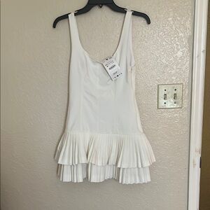 Zara White Pleated Hem Dress